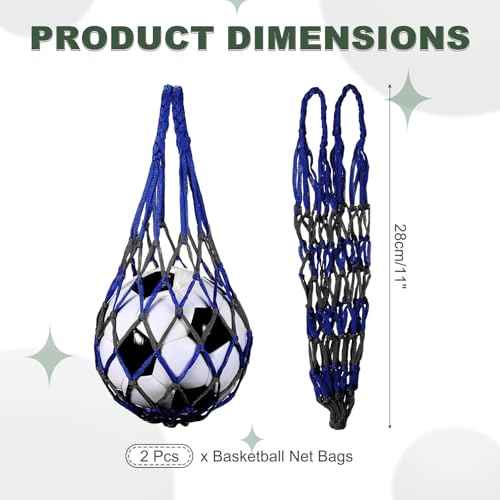 uxcell Basketball Net Bags, Nylon Soccer Ball Holder Portable Multifunctional Single Ball Mesh Net Bag for Storage Basketball Soccer Rugby Balls - color: Black/Blue