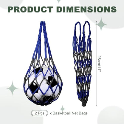 uxcell Basketball Net Bags, Nylon Soccer Ball Holder Portable Multifunctional Single Ball Mesh Net Bag for Storage Basketball Soccer Rugby Balls - color: Black/Blue