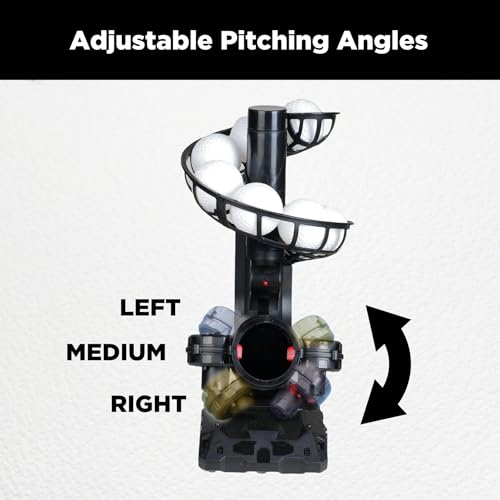 Furlihong 388BH Baseball Pitching Machine, 4 Adjustable Angles, 3 Pitch Angles, Power Bank/Battery Powered, Includes 9 Training Balls, for Beginners