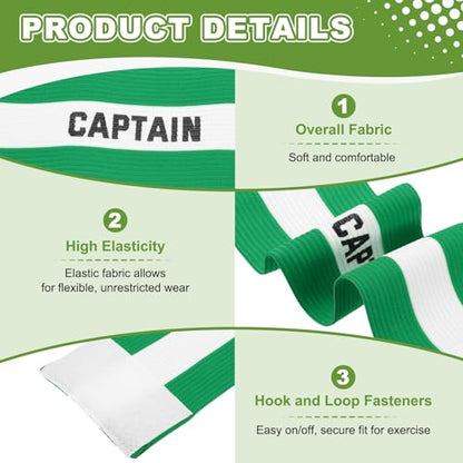 Soccer Captain Armbands, Adjustable Captain Bands Soccer Elastic Armband - color: Green,White