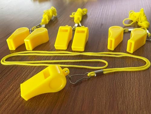 20 Pcs Plastic Loud Whistles with Lanyard for Referee Coaches Basketball Football Sports Training Game Event Lifeguard Survival Emergency Fun School Kids Tool Set Suppliers - color: Yellow
