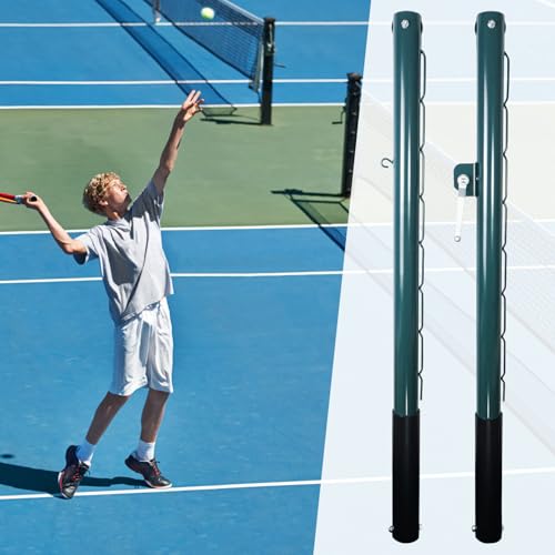 Luwint Tennis Net Posts with Ground Sleeves, 800lb Capacity Round Steel Poles for Permanent Installation, Complete Tennis Court Net System, Green