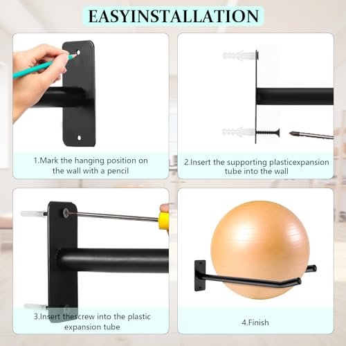 Wall Mount Exercise Ball Holder, Metal Yoga Ball Holder, Heavy Duty Medicine Ball Rack, Stability Ball Storage Rack for Gym, Garage, Home, 2 Pack