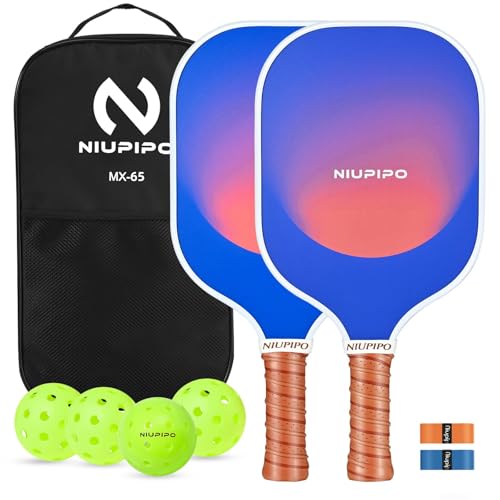 niupipo Pickleball Paddles Set of 2/4/1, USAPA Approved Carbon Fiber & Fiberglass Hybrid, Easy Power, Polypropylene Honeycomb Core, Cushioned 4.72" Grip, Bag/Cover, Pickleball Paddle Set for Men Women - color: Blue & Orange