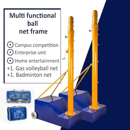 Portable Volleyball & Badminton Net Stand with Stable Base & Wheels for Indoor/Outdoor Use - Adjustable Height, Easy Setup, Perfect for Gym & Backyard Games