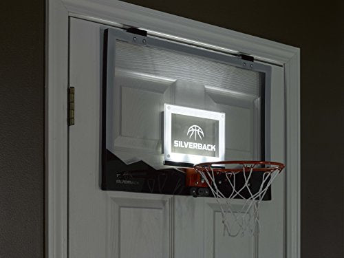 Silverback LED Light-Up Over the Door Mini Basketball Hoop - 18" - Includes Mini Basketball and Air Pump - color: Black 18"