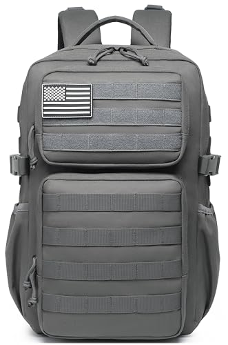 Wotony Military Tactical Backpack for Men Waterproof Daypack 3 Day Assault Pack Molle Bag with Water Bottle Holder - color: Grey, size: 25L