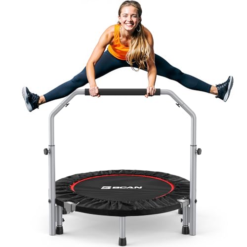 BCAN SP2 40/48" Foldable Mini Trampoline Max Load 330lbs/440lbs, Fitness Rebounder with Adjustable Foam Handle, Exercise Trampoline for Adults Indoor/Garden Workout | FED Fitness - color: Black, size: 40-inch