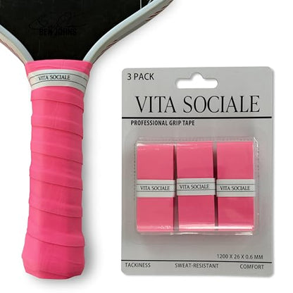 Pickleball Overgrip Tape (3 Pack) – Ultra-Soft Cushioned Grip, Sweat-Resistant, Non-Slip for Pickleball Paddles & Tennis Rackets - color: Pink - Tacky