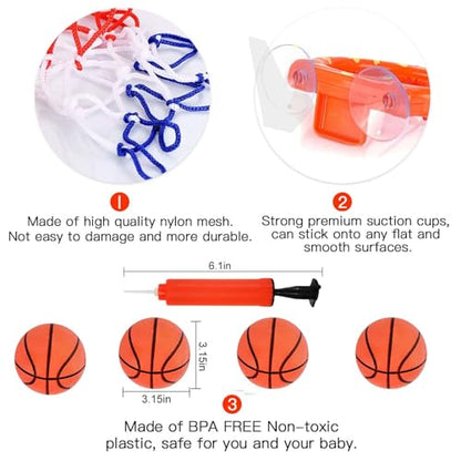 Cyfie Bath Toys for Toddlers - Bathtub Basketball Hoop Set with 4 Balls for Kids Ages 3-8 - Suction Cup Shower Toy for Boys and Girls - color: Bath Basketball Hoop
