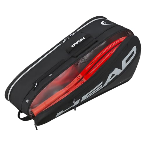 HEAD Tour Racquet Bag M (6R) Tennis Bag - Holds Up to 6 Racquets, CCT+ Climate Control Technology, 2 Main Compartments, Shoe Pocket & Backpack Carry System - color: Black