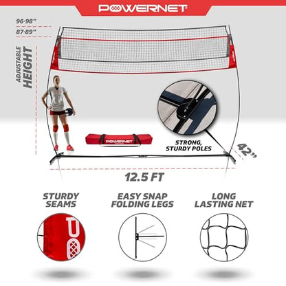 PowerNet Portable Volleyball Net for Backyard Training, Indoor Outdoor Volleyball Practice Equipment, Great for Hitting Serving Drills Small Scrimmage or 1 On 1 Game - size: 12.5-Foot