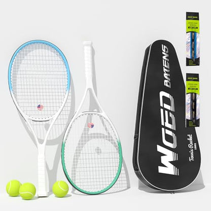 Adult 2 Player Tennis Racket Perfect for Beginner and Professional Players, 27” Speed Tennis Racquet Include Tennis Balls, Overgrips, Tennis Bag, Vibration Dampe, Cover - color: 2 Pcs White Blue Green