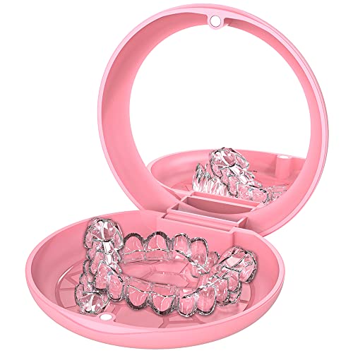 2-Pack Ultra-Thin Round Aligner & Retainer Case with Magnetic Closure – Slim Portable Travel Container for Braces, Mouth Guard, Night Guard, BPA-Free Anti-Slip Water Ripple Design (Rose) - color: Rose
