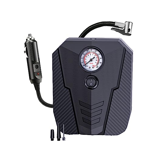 Tire Inflator Portable Car Air Compressor,12V Electric Car Air Pump with Analog Display 100 psi Dial Gauge Inflator with Adaptors for Bicycles, Trucks, Balls,Cars