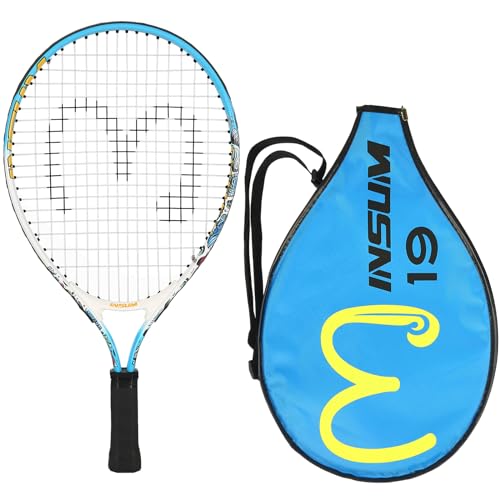 INSUM 17-25 inch Kids Tennis Racket for Aged 2~12 Starter, Multi-Color & Size Toddlers Tennis Racket for Boys & Girls Beginner, Come with Shoulder Cover Bag for Carry - color: Blue, size: 19"