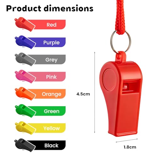 TINSKY 48 Pcs Sport Whistle with Bracelet, 6 Colors Loud Plastic Whistles for Coaches, Referees, Officials, Birthday Party Gift, Emergency Training, the 2026 World Cup Festivals