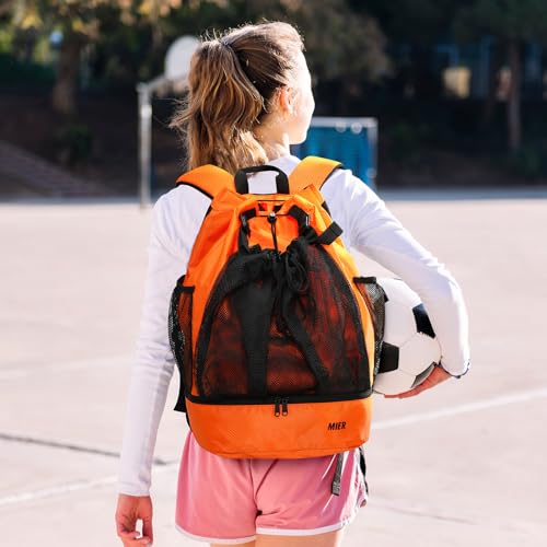 MIER Drawstring Basketball Backpack Soccer Bag with Shoe Compartment & Mesh Pocket Sports Gym String Backpack for Women Men, Lightweight - color: Black