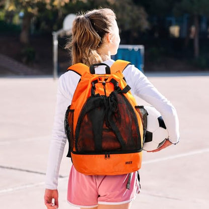 MIER Drawstring Basketball Backpack Soccer Bag with Shoe Compartment & Mesh Pocket Sports Gym String Backpack for Women Men, Lightweight - color: Black