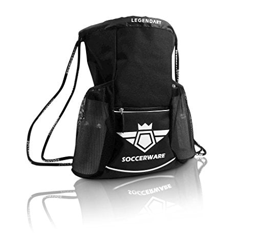 Soccerware Soccer Bag Backpack - Youth & Kids, Organize Sports Gym Equipment - Boys Girls - color: Black
