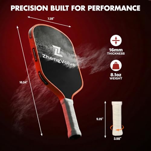 Carbon Fiber Pickleball Paddle, 16mm Lightweight Pickleball Racket with Honeycomb Core, Elongated Anti-Slip Handle & High Grit Surface for Spin, for Beginner to Professional Players