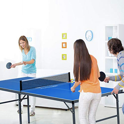 Goplus Foldable Ping Pong Table, 100% Preassembled, Table Tennis Table with Net, 2 Paddles, Ping Pong Balls, Portable Table Tennis Game Set for Indoor Outdoor - style: Blue-72''