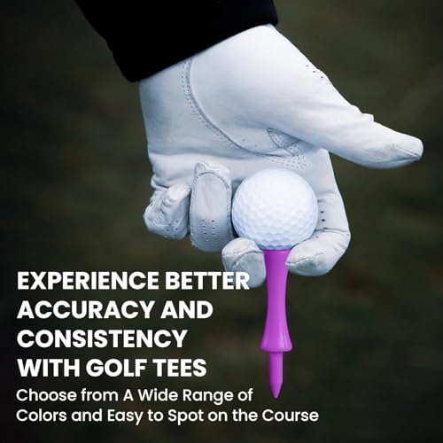 Amy Sport Golf Castle Tees Plastic Consistent Height 2 1/4 Inch Value 100 Pack, Unbreakable Step Down Reusable Tee for Par 3 Holes Practice in Orange Pink Purple - color: Purple