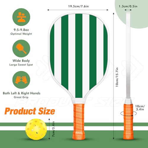 Pickleball Paddles Set of 4, USAPA Approved Pickleball Set of 4 with 4 Pickleball Balls & 1 Carry Bag Premium Wooden Cute Pickle Ball Paddles Grip Gifts for Women Youth Men - color: Green/White