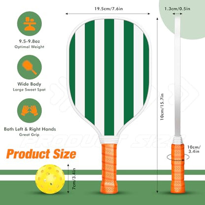 Pickleball Paddles Set of 4, USAPA Approved Pickleball Set of 4 with 4 Pickleball Balls & 1 Carry Bag Premium Wooden Cute Pickle Ball Paddles Grip Gifts for Women Youth Men - color: Green/White