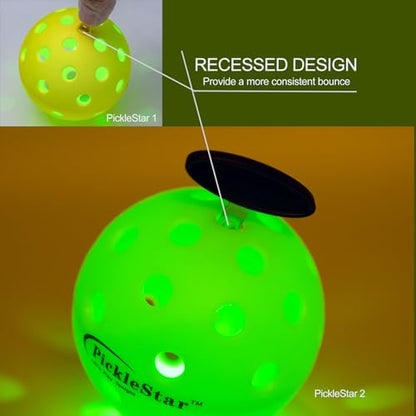 PickleStar Gen 2 Premium LED Pickleball Balls - Next-Generation Glow & Perfectly Balanced Bounce for Advanced Players, Robust and Reliable, 4 Pack with Long-Life Batteries - color: Neon Yellow