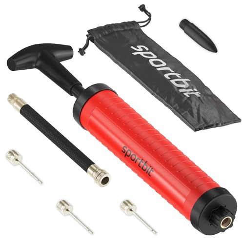 SPORTBIT Ball Pump for Sports Balls - Push & Pull Inflating System - Hand Pump for All Exercise Balls - Volleyball Pump, Basketball Inflator, Football & Soccer Ball Air Pump