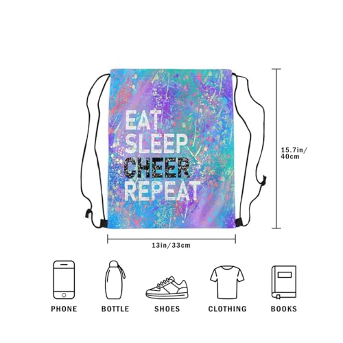 Castle Fairy Eat Sleep Cheer Repeat Drawstring Backpack Purple Blue Tie Dye Sackpack for Beach Swimming Pool Camouflage Colorful Graffiti Draw String Bags Waterproof Sports Gym - color: Purple 1