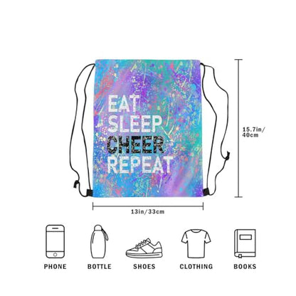 Castle Fairy Eat Sleep Cheer Repeat Drawstring Backpack Purple Blue Tie Dye Sackpack for Beach Swimming Pool Camouflage Colorful Graffiti Draw String Bags Waterproof Sports Gym - color: Purple 1