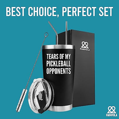 Panvola Tears of My Pickleball Opponents Tumbler Sports Player Gifts For Dad Mom Grandpa Grandma Vacuum Insulated Stainless Steel Tumbler With Removable Lid And Straw (20 oz) - style: 20 oz