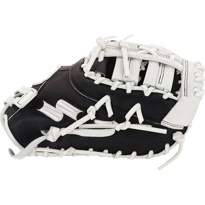 SSK FP5 Fastpitch Softball First Base Mitt 12.5” – 13” Right & Left Hand Throw Premium Full Leather Softball Glove - color: Black/White, size: 13" - Right Hand Throw