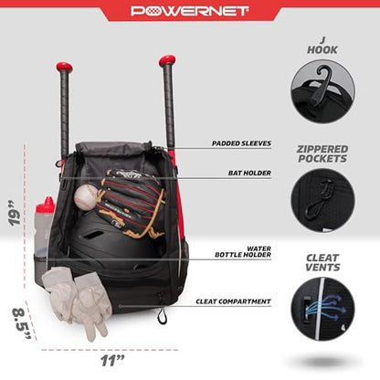 PowerNet Starter Backpack, Softball & Baseball Bag, Organized Pockets for Baseball Accessories, Helmet, Gloves, Catchers Gear & Baseball Bat Sleeves, Youth Travel Sports Backpack for Teams - style: 2-pack
