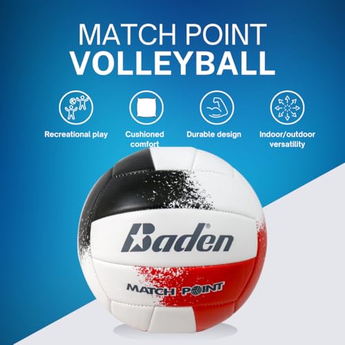 Baden | Match Point | Cushioned Synthetic Leather | Outdoor Recreation Backyard Volleyball + College Camp Ball | Official Size 5 - color: Red/Black/White