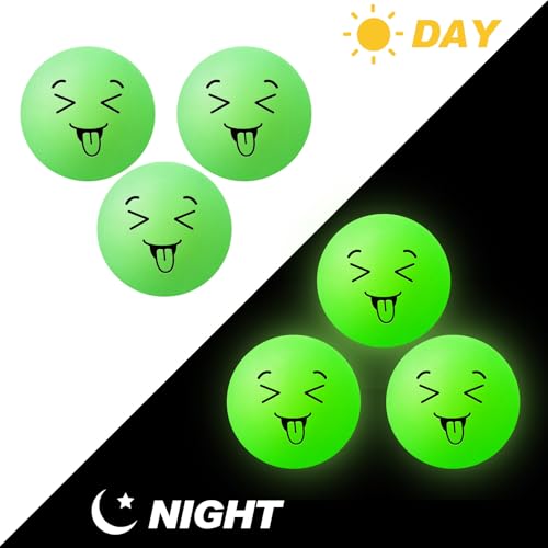 Soulchen 40mm Glow in The Dark Table Tennis Balls Bulk, Carnival Game Night, Neon Birthday Party Favors, Classroom Rewards, Goodie Bag Filler, Pet Playmate - color: Glow in the Dark Green, size: Silly Face