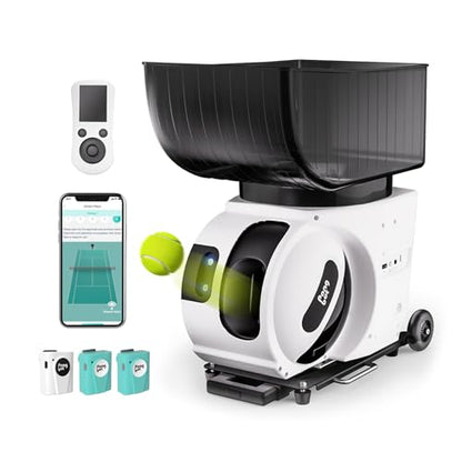 PONGBOT Tennis Ball Machine, APP and Remote Control, Custom Drills, 150 Ball Capacity, Max 80mph,8+ Hours of Endurance, Dual Motor for Topspin and Backspin, PACE S PRO