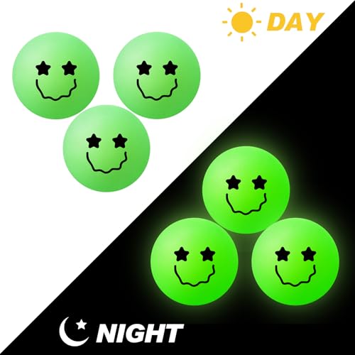 Soulchen 40mm Glow in The Dark Table Tennis Balls Bulk, Carnival Game Night, Neon Birthday Party Favors, Classroom Rewards, Goodie Bag Filler, Pet Playmate - color: Glow in the Dark Green, size: Smile Face