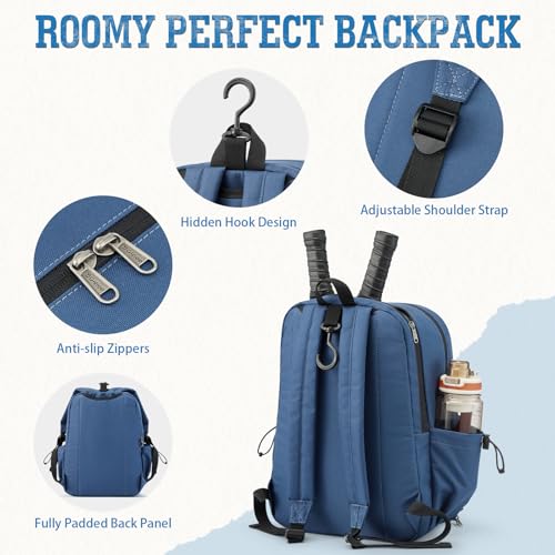 G4Free Pickleball Bag, Pickleball Backpack Fits 2 Paddles with Shoes Compartment and Fence Hook for Men and Women - color: Blue