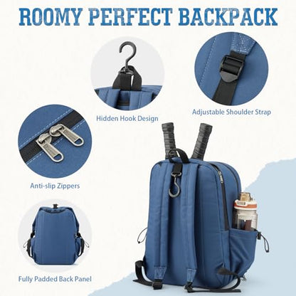 G4Free Pickleball Bag, Pickleball Backpack Fits 2 Paddles with Shoes Compartment and Fence Hook for Men and Women - color: Blue