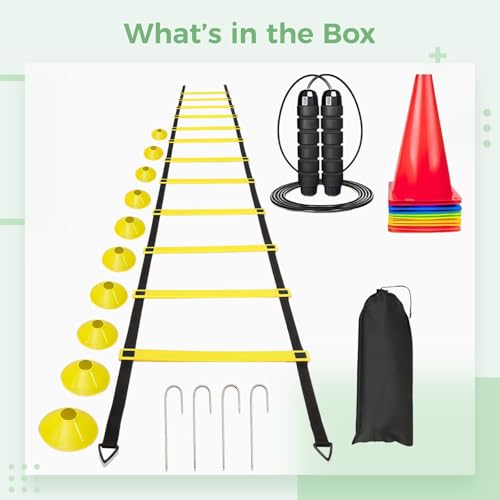 Training Set 12 Rung, 6 Meters, with Bag Carry, Ladder Agility 19.7 Ft Speed, Soccer Cones 10 &, Coordination Drills, Soccer Training Equipment, Agility