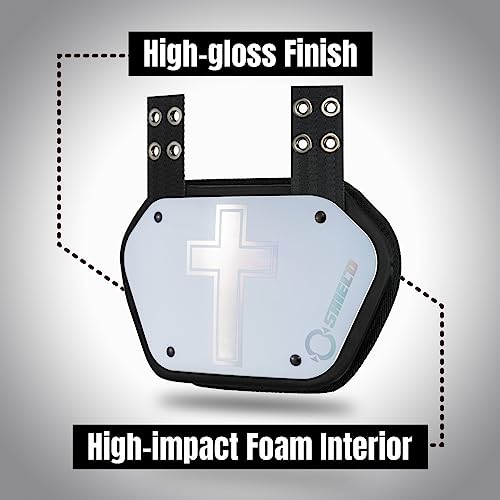O Shield Golden Cross Chrome Football Back Plate, Lower Back Pads for Football Players, Rear Protector, Cross Series - size: Youth (Weight less than 180 Pounds), style: Holy Cross White