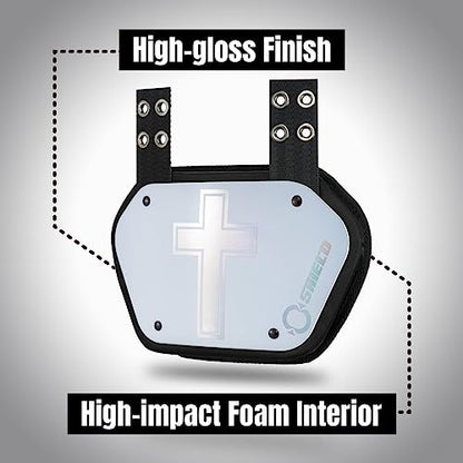O Shield Golden Cross Chrome Football Back Plate, Lower Back Pads for Football Players, Rear Protector, Cross Series - size: Youth (Weight less than 180 Pounds), style: Holy Cross White