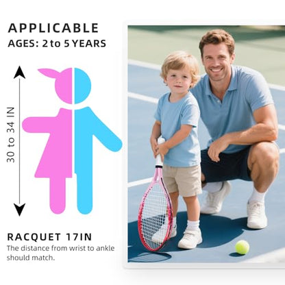 17"-23" Kids Tennis Racket for Aged 2-9, Lightweight and Durable, Including 1 Toddler Tennis Racket and 1 Replacement Grip Tapes - color: Red Pink, size: 17"