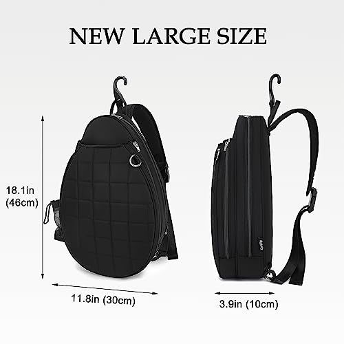 Rejolly Tennis Racket Sling Bag for Women Men Quilted Water Resistant Racquet Cover One Shoulder Crossbody Bag for 2 Tennis Rackets, Pickleball Paddles, Badminton Racquet - color: New Black