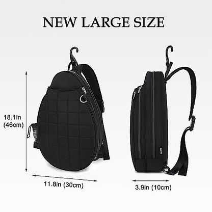 Rejolly Tennis Racket Sling Bag for Women Men Quilted Water Resistant Racquet Cover One Shoulder Crossbody Bag for 2 Tennis Rackets, Pickleball Paddles, Badminton Racquet - color: New Black