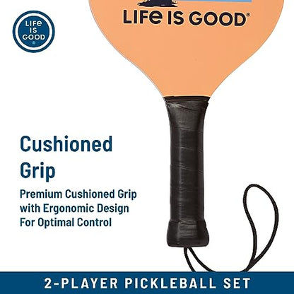 Life is Good Pickleball Starter Set - Includes 2 Wood Pickleball Paddles, 2 Regulation-Size Pickleball Balls and Pickleball Bag for Carrying Pickle Ball Equipment - color: Compass