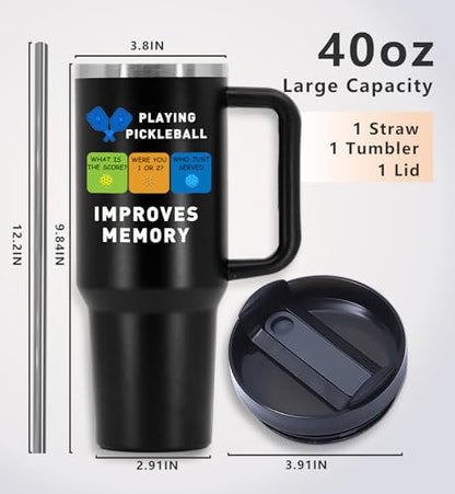 Pickleball Gifts for Pickleball Lovers, 40oz Pickleball Tumbler with Handle, Funny Christmas Gift Birthday Gifts for Pickleball Lovers, Pickleball Player, Pickleball Coach, Black